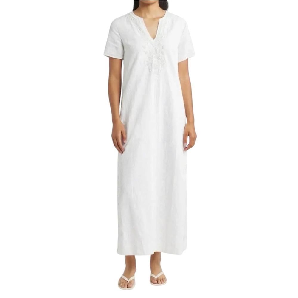 Lilly Pulitzer Ariella Linen Maxi Dress Size 10 White Catchin Rays Beaded NWT